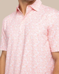 Southern Tide Driver Caps Off Printed Polo Desert Flower Coral Fashion