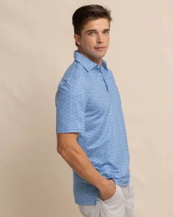 Southern Tide Driver Casual Water Printed Polo Coronet Blue Sale
