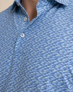 Southern Tide Driver Casual Water Printed Polo Coronet Blue Sale