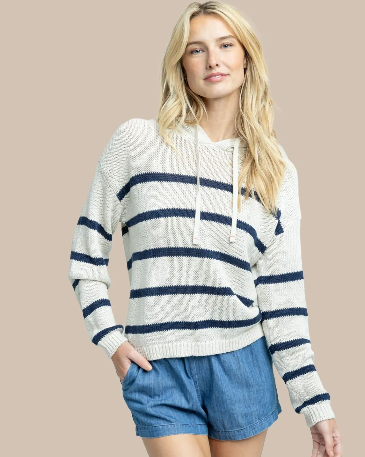 Southern Tide Everlee Striped Hoodie Sweater Stone Cheap