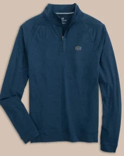 Southern Tide Florida Gators Cruiser Heather Quarter Zip Pullover Heather Dress Blue Shop