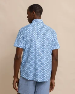 Southern Tide Intercoastal Heather Skipping Jacks Short Sleeve Sport Shirt Heather Clearwater Blue Shop