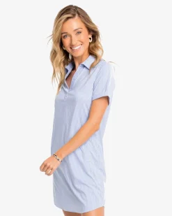 Southern Tide Kamryn Brrr°® Intercoastal Stripe Dress Cobalt Blue New