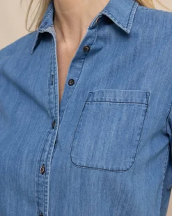 Southern Tide Katherine Denim Shirt Medium Wash Indigo Flash Sale