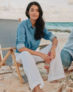 Southern Tide Katherine Denim Shirt Medium Wash Indigo Flash Sale