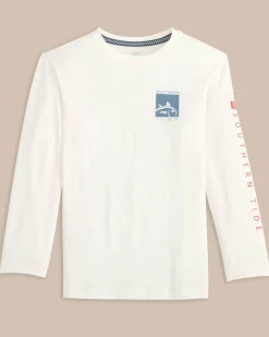 Southern Tide Kids Boxed Chest Performance Long Sleeve T-Shirt Sand White Fashion