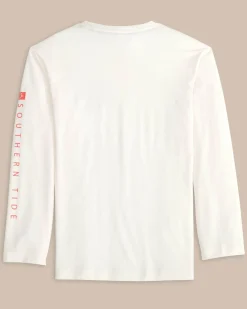 Southern Tide Kids Boxed Chest Performance Long Sleeve T-Shirt Sand White Fashion