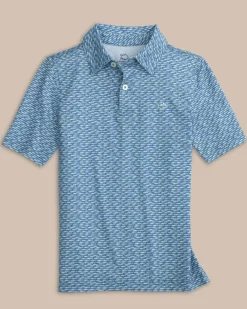 Southern Tide Kids Driver Casual Water Printed Polo Coronet Blue Flash Sale