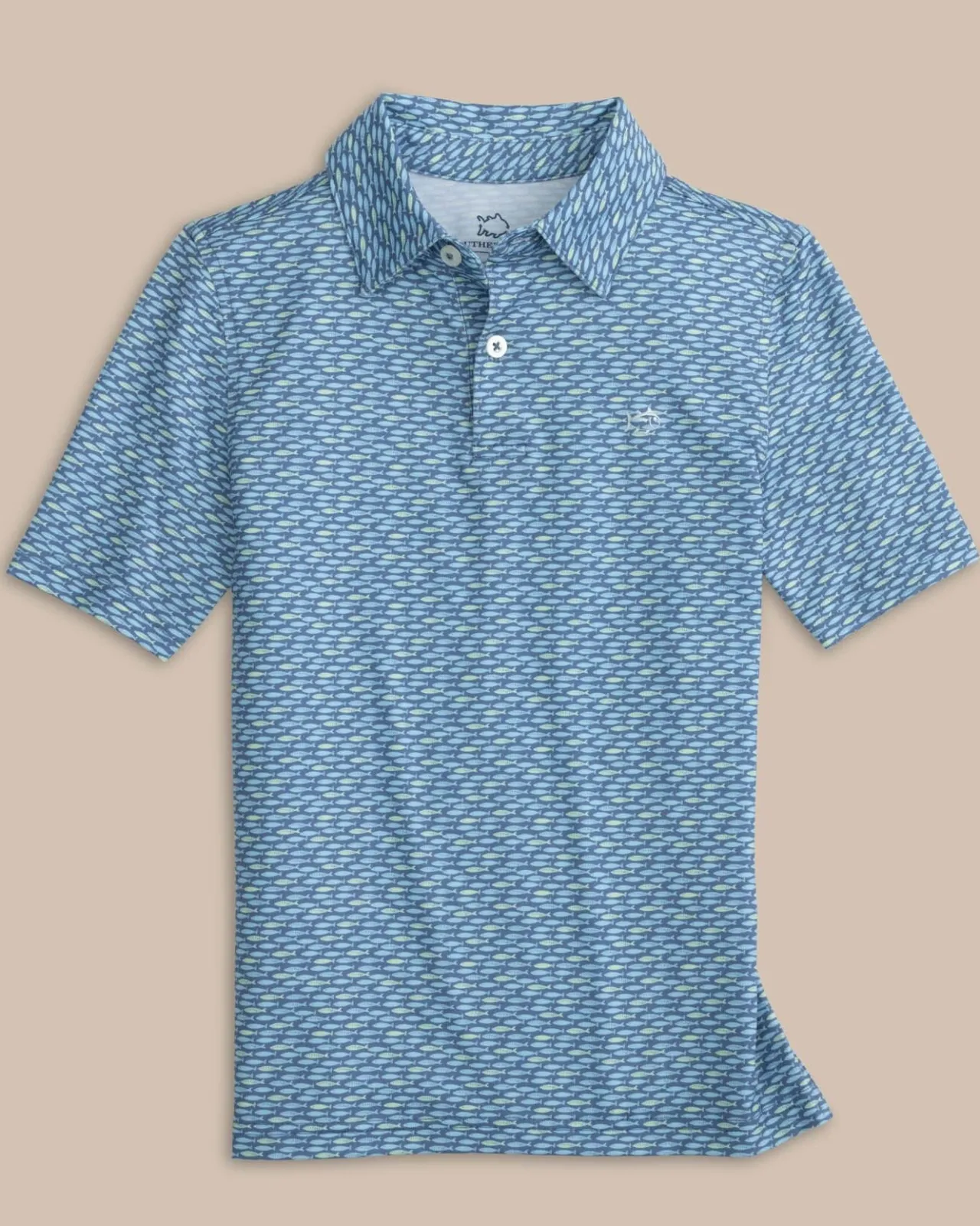 Southern Tide Kids Driver Casual Water Printed Polo Coronet Blue Flash Sale