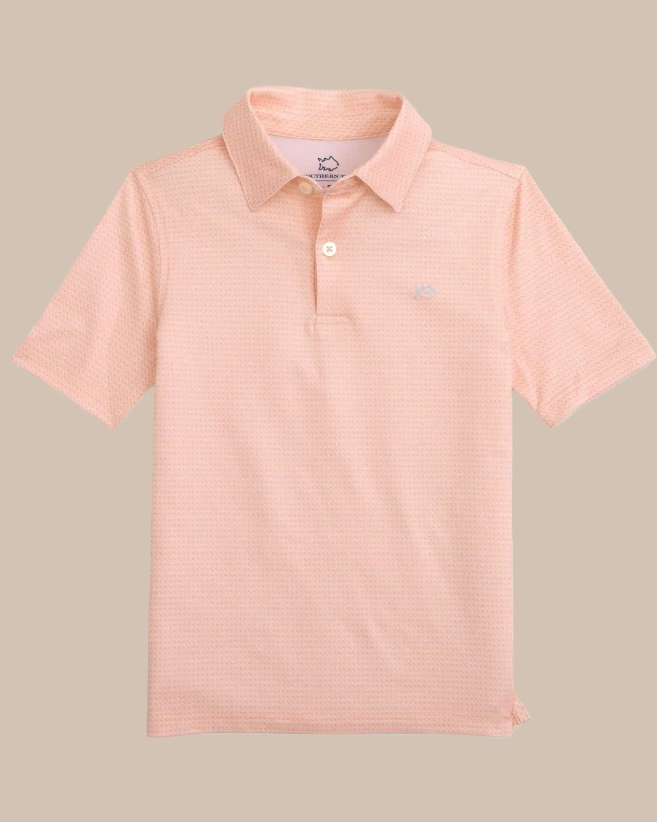 Southern Tide Kids Driver Getting Ziggy With It Printed Polo Apricot Blush Coral New