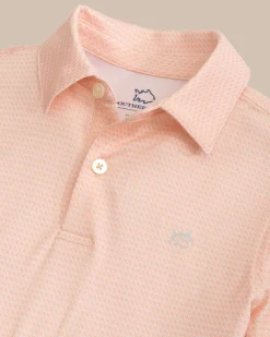 Southern Tide Kids Driver Getting Ziggy With It Printed Polo Apricot Blush Coral New