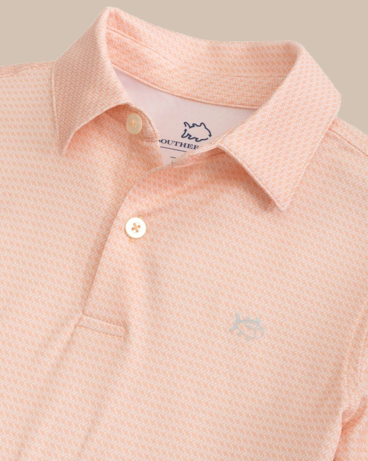 Southern Tide Kids Driver Getting Ziggy With It Printed Polo Apricot Blush Coral New
