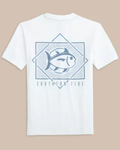 Southern Tide Kids Geometric Striped Short Sleeve Performance T-Shirt Classic White Hot