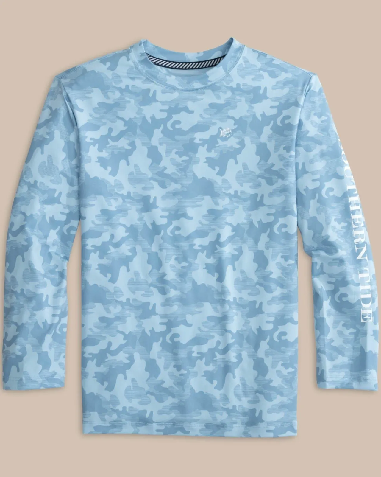 Southern Tide Kids Island Camo Long Sleeve Performance T-Shirt Clearwater Blue Discount