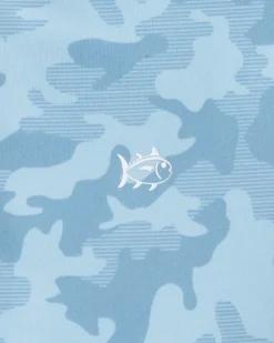 Southern Tide Kids Island Camo Long Sleeve Performance T-Shirt Clearwater Blue Discount