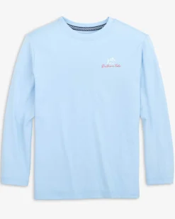 Southern Tide Kids Red, White, And Lure Long Sleeve Performance T-Shirt Clearwater Blue Cheap