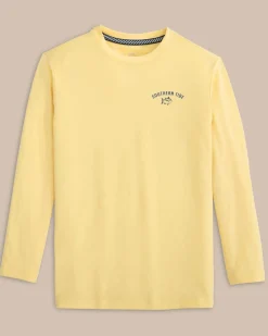 Southern Tide Kids Sharks And Skipjacks Performance Long Sleeve T-Shirt Golden Haze Yellow Outlet