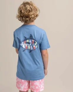 Southern Tide Kids Skipjack Lure Fill Short Sleeve T-Shirt Coronet Blue Best Sale