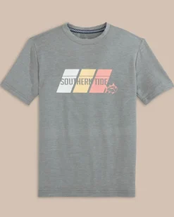 Southern Tide Kids St Tri Block Heather Short Sleeve Performance T-Shirt Heather Platinum Grey Sale