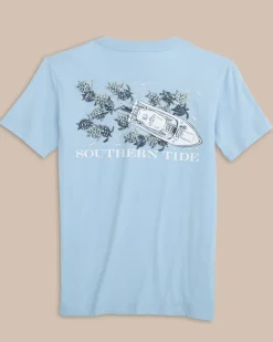 Southern Tide Kids Yachts Of Turtles Short Sleeve T-Shirt Clearwater Blue Hot