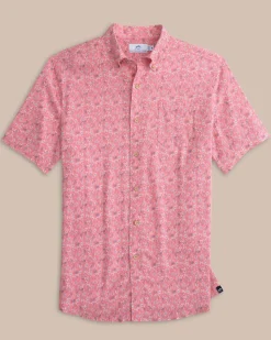 Southern Tide Linen Rayon Ditzy Floral Short Sleeve Sport Shirt Hot