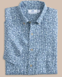 Southern Tide Linen Rayon Ditzy Floral Short Sleeve Sport Shirt Hot