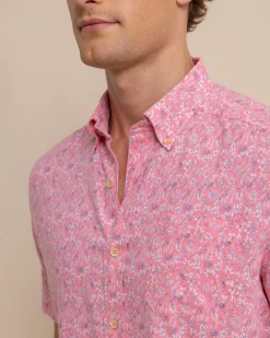 Southern Tide Linen Rayon Ditzy Floral Short Sleeve Sport Shirt Hot