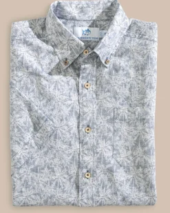 Southern Tide Linen Rayon Keep Palm And Carry On Print Sport Shirt Cheap