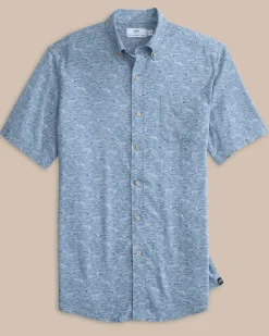 Southern Tide Linen Rayon The Whaler Short Sleeve Sport Shirt Coronet Blue Discount