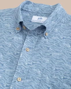 Southern Tide Linen Rayon The Whaler Short Sleeve Sport Shirt Coronet Blue Discount