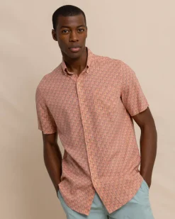 Southern Tide Linen Rayon Vacation Views Short Sleeve Sport Shirt Desert Flower Coral Outlet