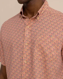 Southern Tide Linen Rayon Vacation Views Short Sleeve Sport Shirt Desert Flower Coral Outlet