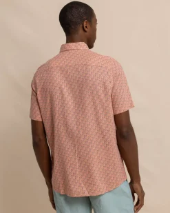 Southern Tide Linen Rayon Vacation Views Short Sleeve Sport Shirt Desert Flower Coral Outlet