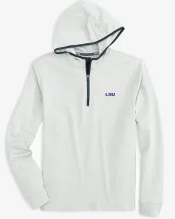 Southern Tide Lsu Tigers Scuttle Heather Quarter Zip Hoodie Heather Slate Grey Hot
