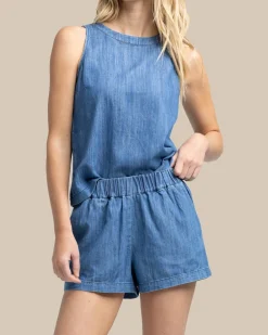 Southern Tide Mary Ellen Denim Short Medium Wash Indigo Best Sale