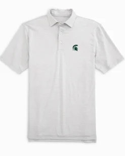 Southern Tide Michigan Spartans Driver Spacedye Polo Shirt Slate Grey Outlet