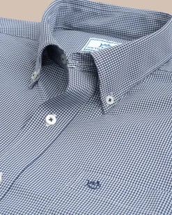 Southern Tide Micro Gingham Intercoastal Performance Sport Shirt True Navy Store