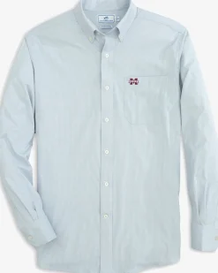 Southern Tide Mississippi State Bulldogs Gingham Button Down Shirt Slate Grey Sale