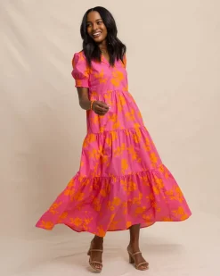 Southern Tide Nadine Tiered Cotton Lawn Maxi Dress Camelia Rose Pink Fashion