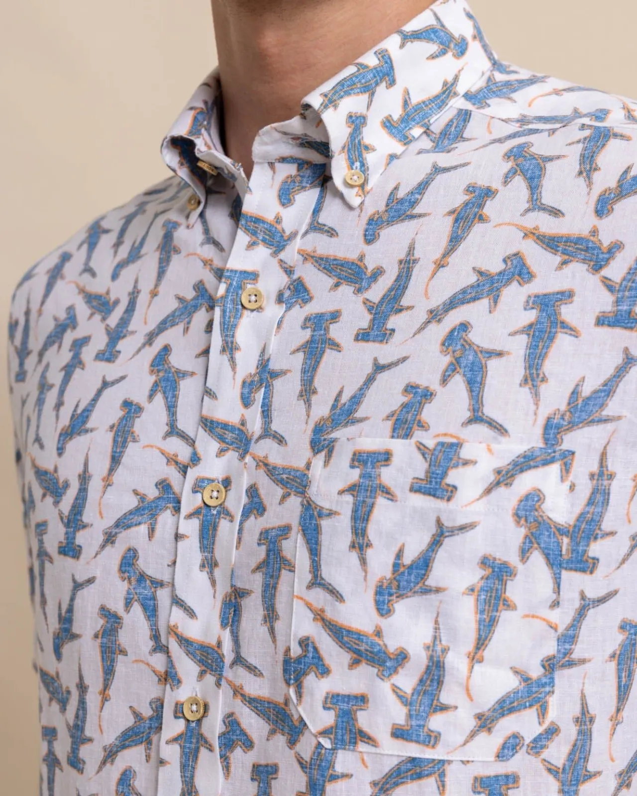 Southern Tide Nailed It Linen Rayon Short Sleeve Sport Shirt Classic White Flash Sale