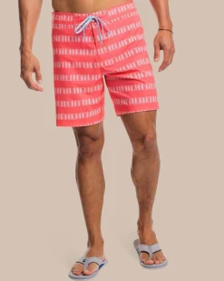 Southern Tide Paddlin' Out Printed Swim Short Sunkist Coral Discount