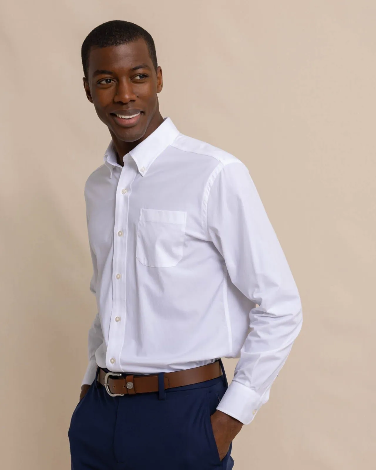 Southern Tide Solid Brrr°® Intercoastal Performance Sport Shirt Classic White Clearance