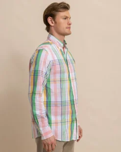 Southern Tide Springers Point Madras Plaid Long Sleeve Sport Shirt Classic White Flash Sale