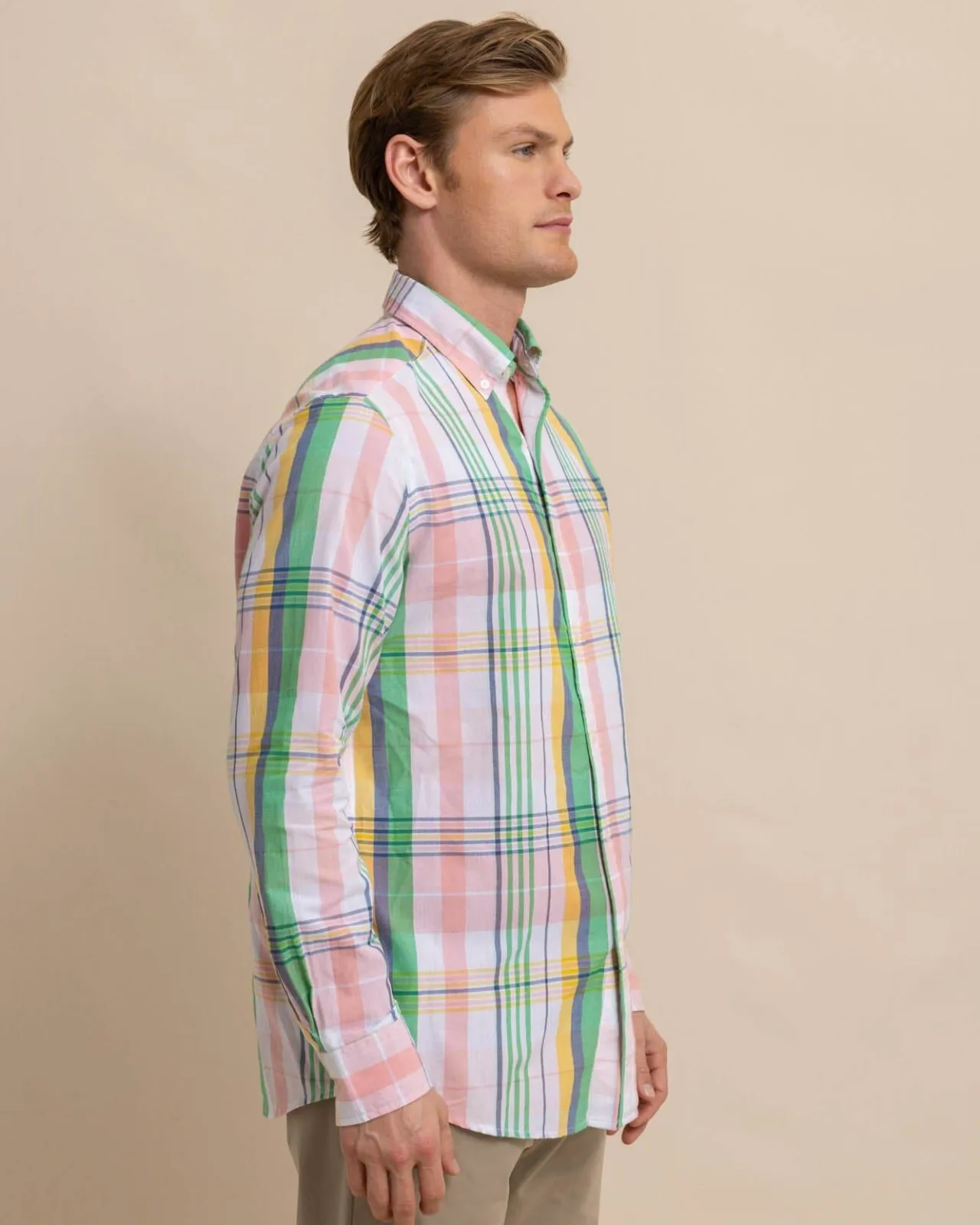 Southern Tide Springers Point Madras Plaid Long Sleeve Sport Shirt Classic White Flash Sale