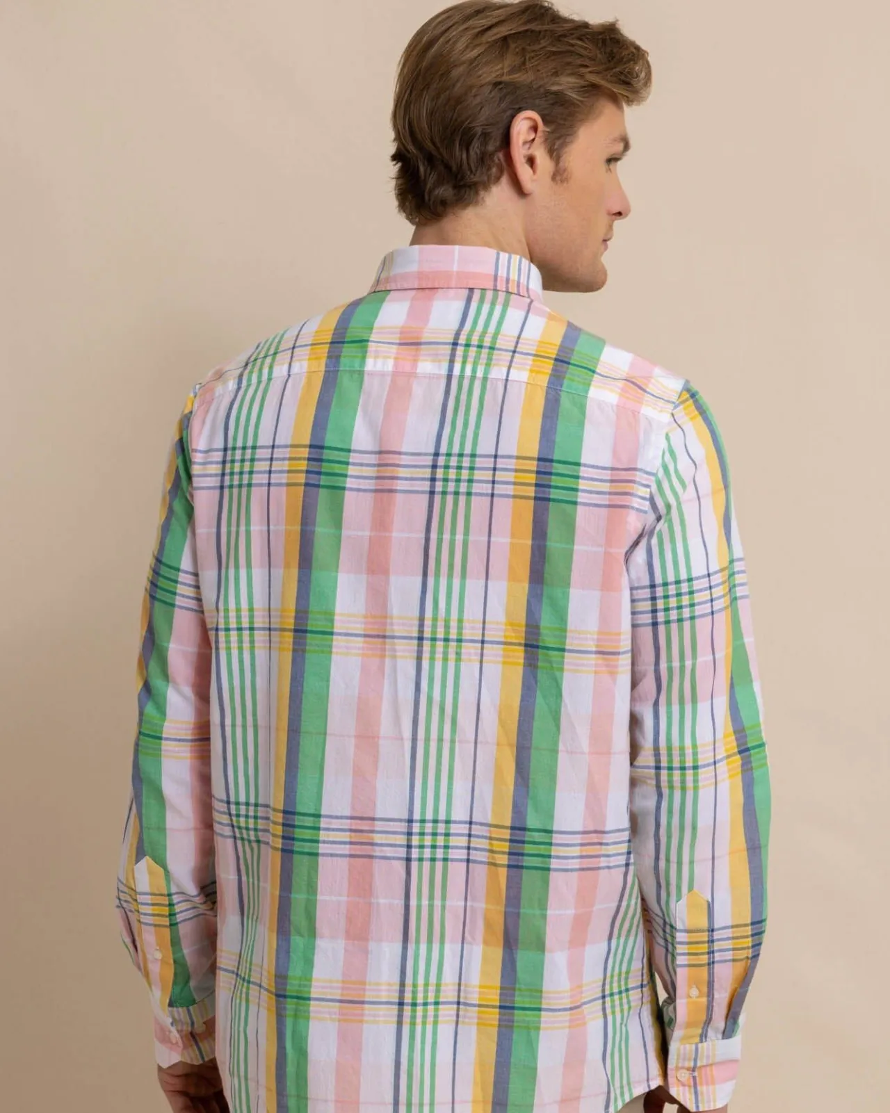 Southern Tide Springers Point Madras Plaid Long Sleeve Sport Shirt Classic White Flash Sale