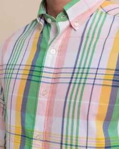 Southern Tide Springers Point Madras Plaid Long Sleeve Sport Shirt Classic White Flash Sale