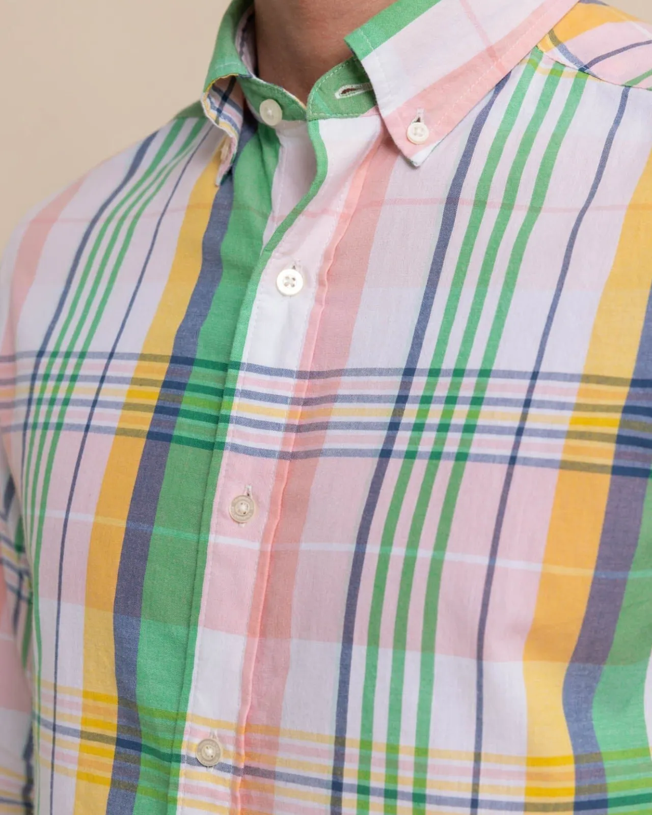 Southern Tide Springers Point Madras Plaid Long Sleeve Sport Shirt Classic White Flash Sale