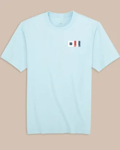 Southern Tide St Flag Left Chest Short Sleeve T-Shirt Chilled Blue Hot