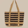 Southern Tide Striped Straw Hat Carrier Beach Tote Navy Cheap