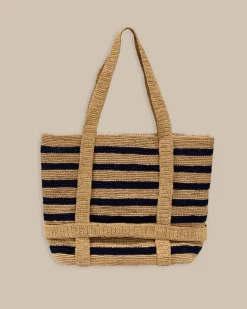 Southern Tide Striped Straw Hat Carrier Beach Tote Navy Cheap